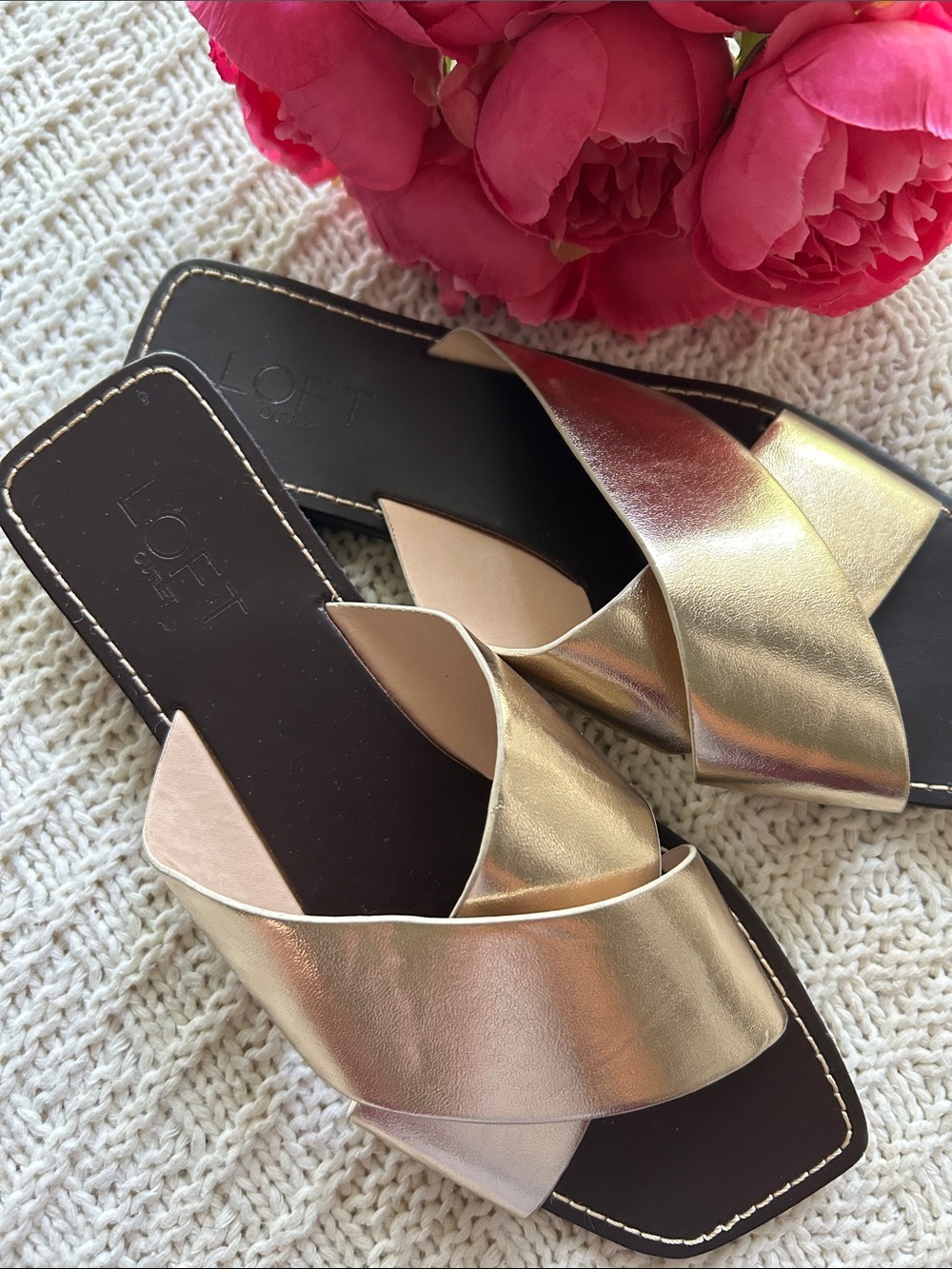 LOFT Metallic Gold Crisscross Slide Sandals